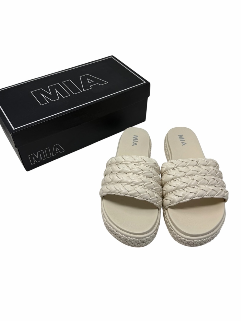 MIA Bri Braided Cream Slide Sandals